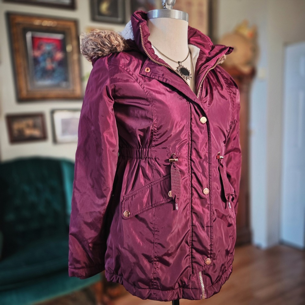 Member's Mark Girls Parka Jacket‎ Maroon Faux Fur Sherpa Lined Puffer Coat 14/16
